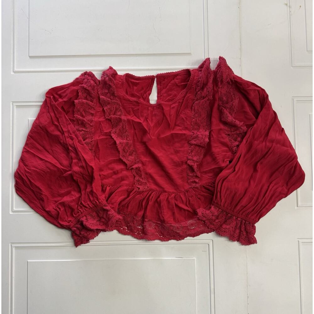 Urban Outfitters Ruffle Crop Top Cropped Red Long Sleeve Lace Flare Bottom Small